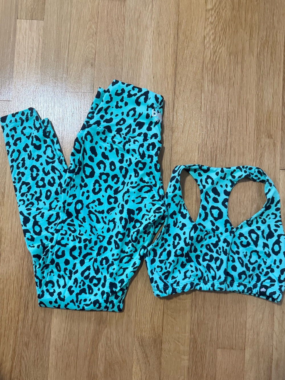 Booty by Brabants Teal and Black Leopard Print Leggings & Sports Bra Set